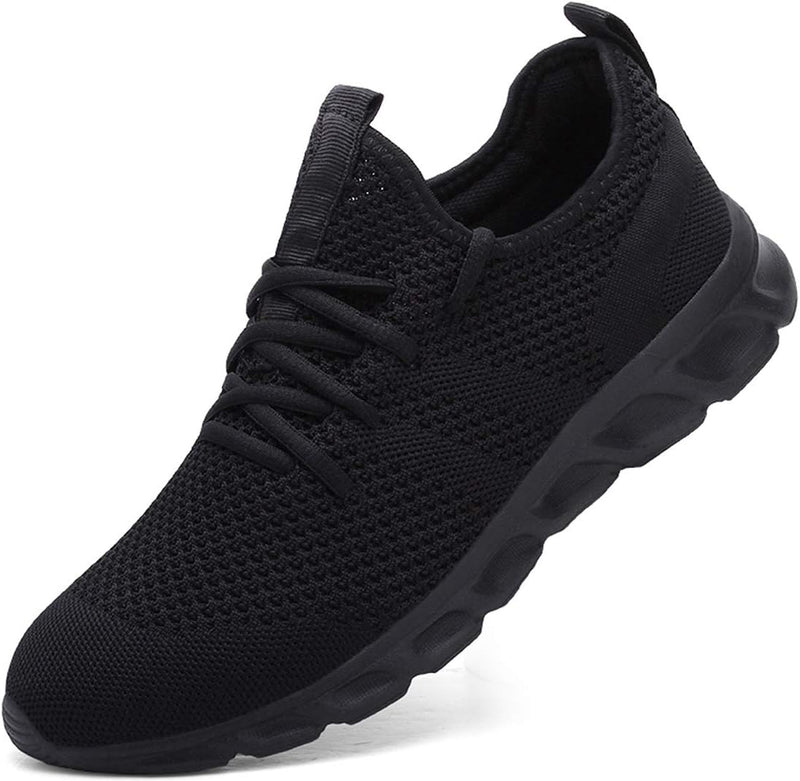 Laad afbeelding in Galerijviewer, De 👟 Wandelschoenen voor dames – lichtgewicht comfort voor elke stap 🌸 is een zwarte sneaker met betrouwbare mesh-voering, vetersluiting en een dikke profielzool, ideaal als wandelschoen. Getoond op een witte achtergrond.
