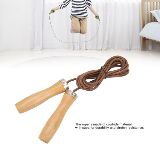Verstelbaar leren springtouw met houten handgrepen