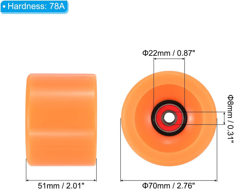 Laad afbeelding in Galerijviewer, Longboard wielen 70 x 51 mm 78A met ABEC-9 lagers 4 stuks blauw – cruiser skateboard wielen
