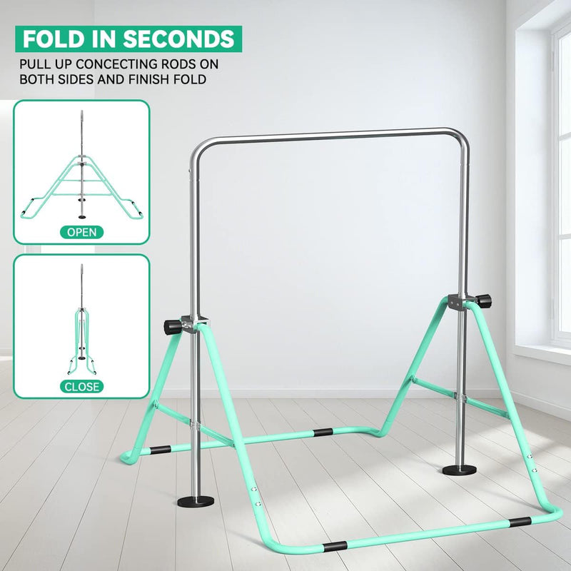 Chargez l'image dans la visionneuse de la galerie, Barre de gymnastique pliable pour enfants avec hauteur réglable et tapis – portique de gymnastique – barre d’entraînement
