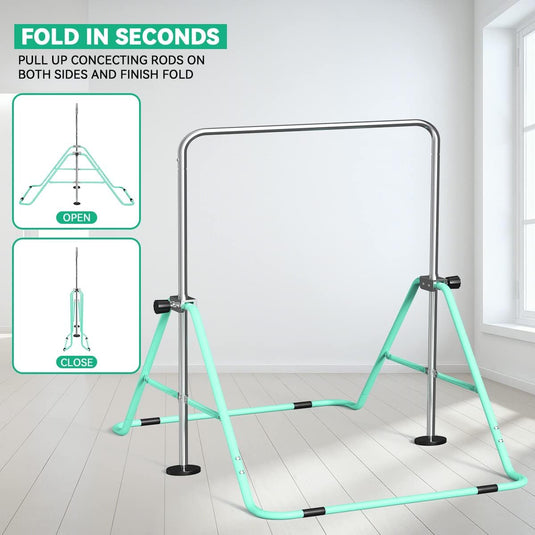 Barre de gymnastique pliable pour enfants avec hauteur réglable et tapis – portique de gymnastique – barre d’entraînement