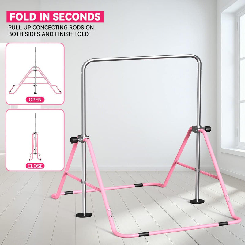 Chargez l'image dans la visionneuse de la galerie, Barre de gymnastique pliable pour enfants avec hauteur réglable et tapis – portique de gymnastique – barre d’entraînement

