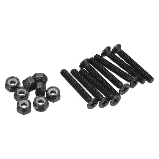Skateboard montageschroeven 35 mm met moeren 8 stuks zwart – truck bevestigingsbouten – skate accessoires