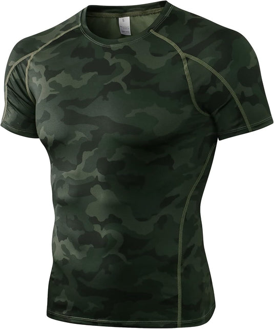 Heren compressieshirt korte mouwen functioneel shirt sneldrogend loopshirt sportshirt fitnessshirt voor mannen