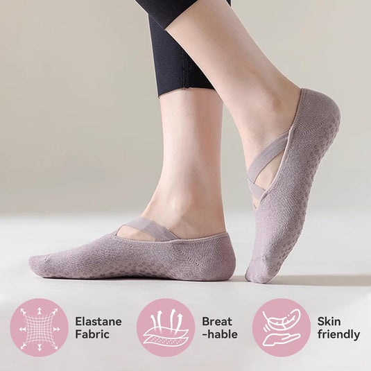 Pilates antislip sokken dames 5 paar met siliconen grip en kruisbanden – yoga sokken – fitness sokken