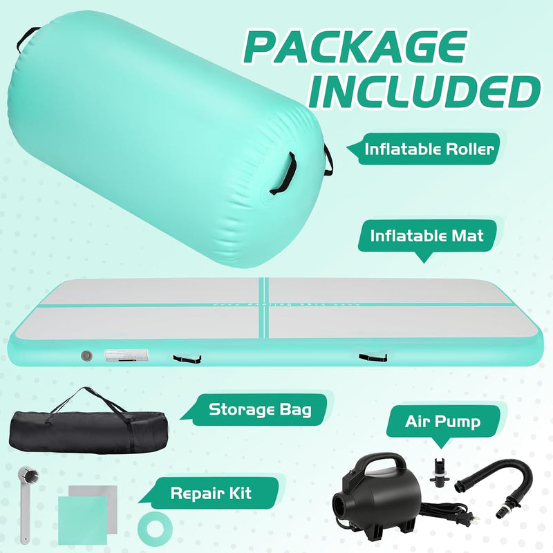 Laden Sie das Bild in Galerie -Viewer, Opblaasbare turnmat 3 m met air roller – 10 cm dik – gymnastiekmat met elektrische pomp voor tumbling en cheerleading
