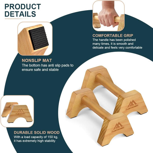 Houten parallettes 2 stuks 25 cm met ergonomische antislip handgrepen – push-up bars – calisthenics