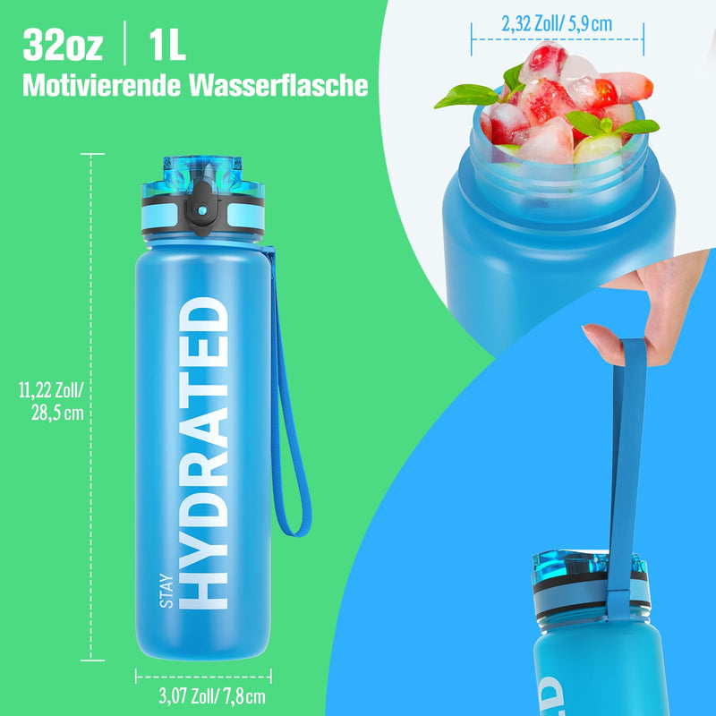 Load image into Gallery viewer, Drinkfles 750 ml BPA-vrij met tijdmarkeringen en lekvrije dop – waterfles – sportfles
