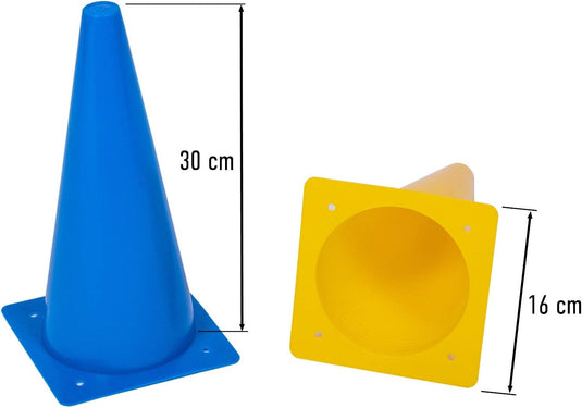 Trainingspionnen set 8 stuks 30 cm flexibel blauw en geel – sportpionnen – markeringskegels