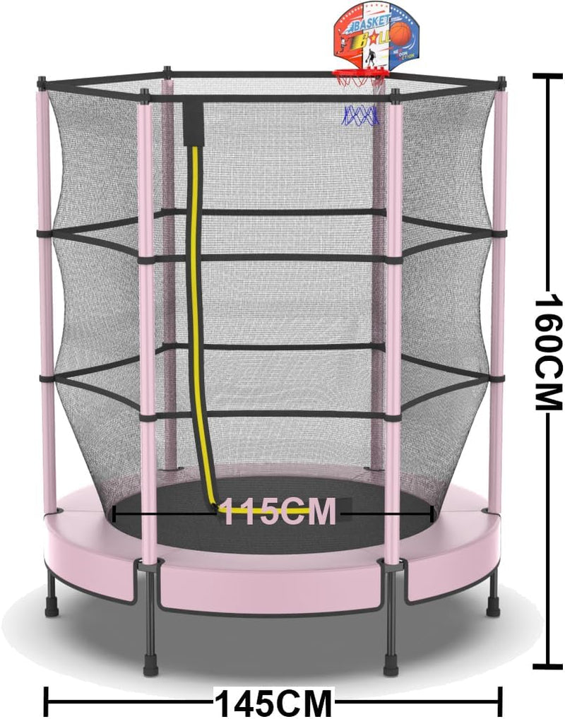 Laad afbeelding in Galerijviewer, Kindertrampoline 145 cm met veiligheidsnet en verstelbare basketbalmand – trampoline – indoor outdoor
