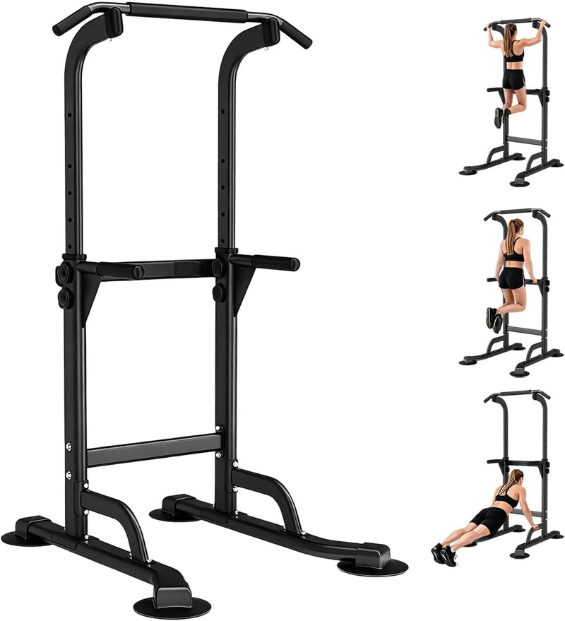 Laad afbeelding in Galerijviewer, Verstelbare power tower 4-in-1 met optrekstang en dipstation tot 120 kg – krachtstation – fitnessrek
