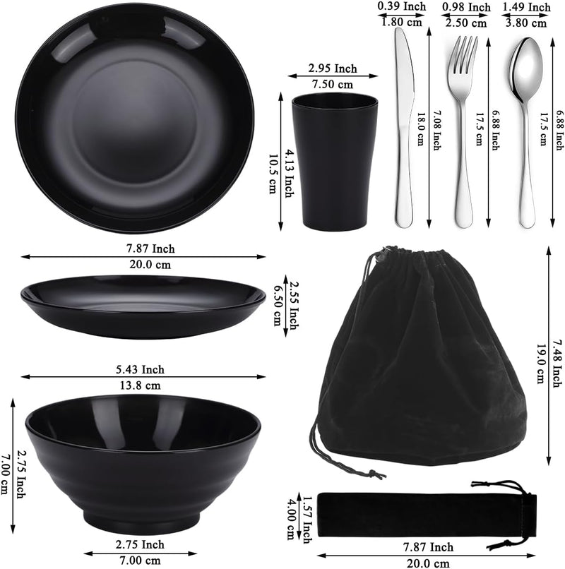 Laad afbeelding in Galerijviewer, Campingservies set voor 1 persoon met bestek en tas

