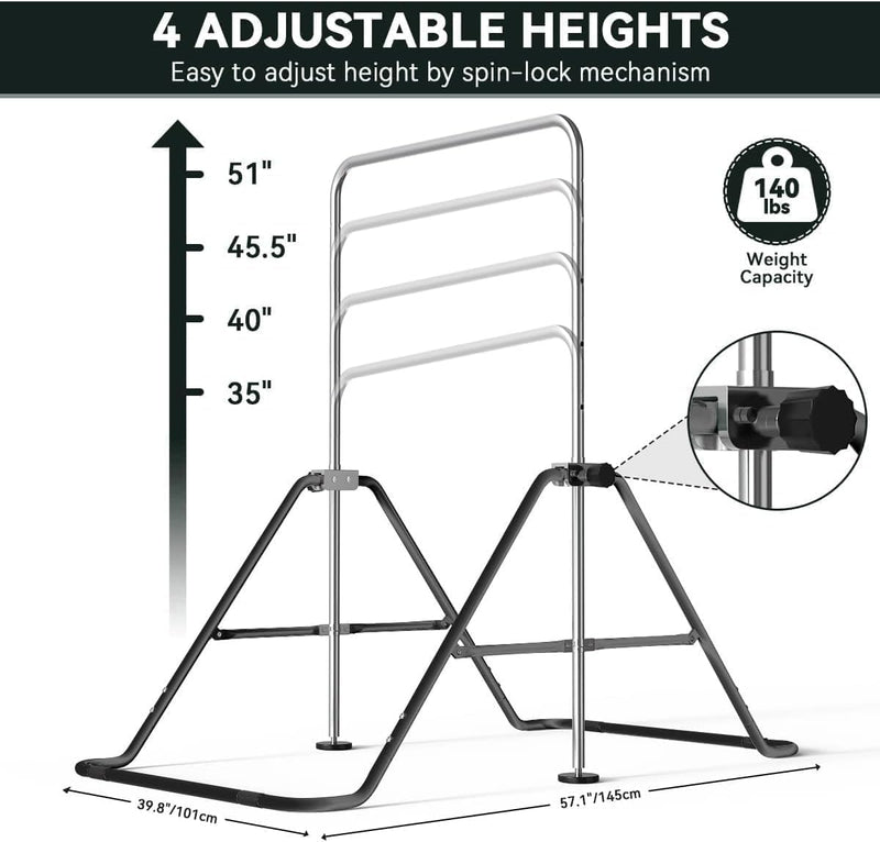 Chargez l'image dans la visionneuse de la galerie, Barre de gymnastique pliable pour enfants avec hauteur réglable et tapis – portique de gymnastique – barre d’entraînement
