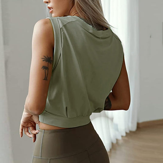Mouwloze crop sporttop dames losse pasvorm