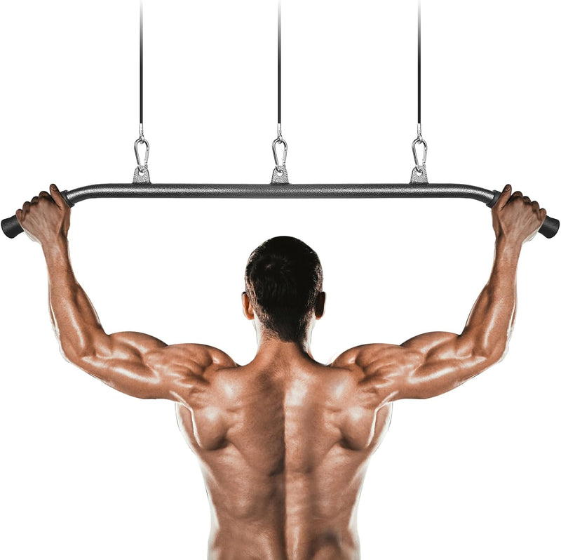 Load image in Gallery Viewer, Steel lat pulldown bar with 3 attachment points and non-slip handles – cable pull bar – back training
