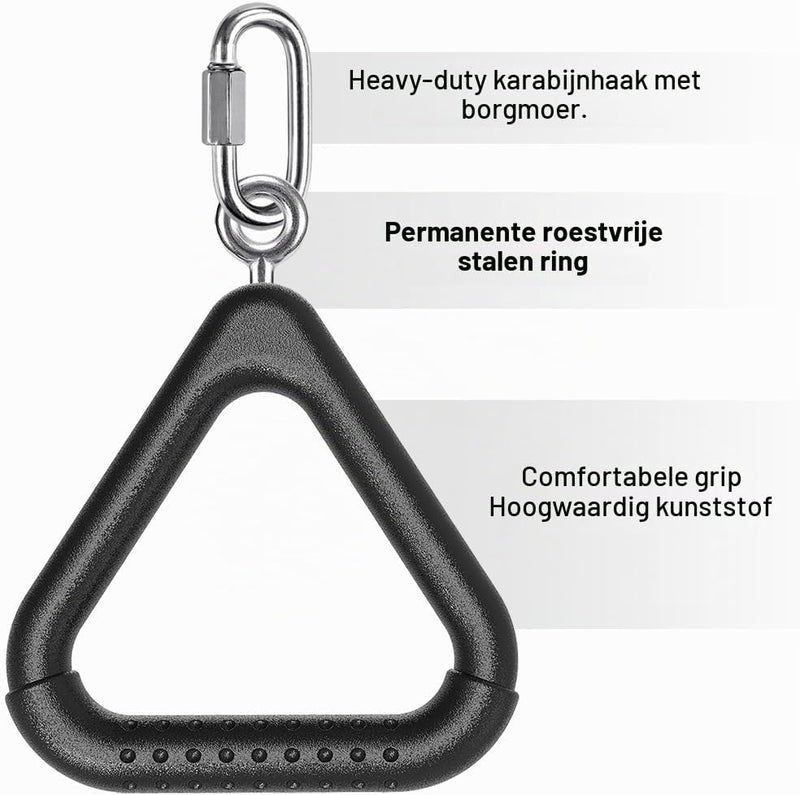 Laden Sie das Bild in Galerie -Viewer, Trapeze ringen 2 stuks met karabijnhaken voor klimrek en schommel – monkey bars – speeltoestel accessoires

