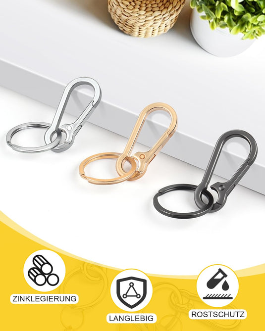 Karabiner Sleutelhangers 3 Stuks met Sleutelring 4,7 cm – Sleutelhanger – Karabijnhaak