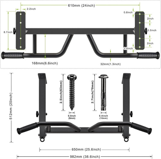 Optrekstang voor plafondmontage met 4 gripposities tot 227 kg – pull-up bar – krachttraining