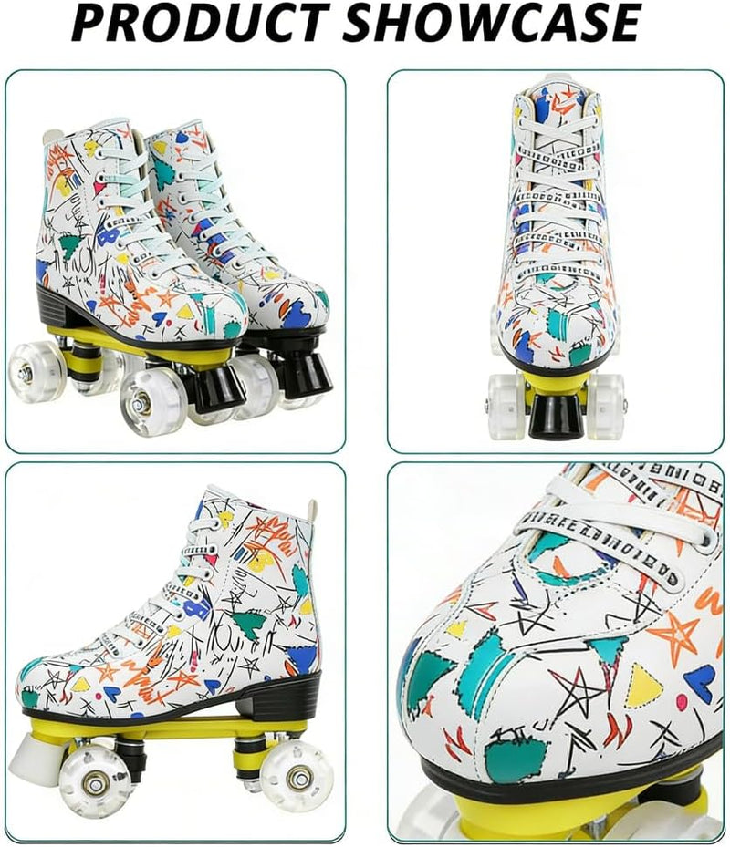 Load image into Gallery viewer, ERNAN Rolschaatsen met 4 wielen, parallelle skates met lichtgevende wielen, klassieke high-top, rolschaatsen voor volwassenen, meisjes, kinderen, beginners, maat 37-43
