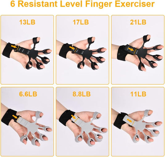 Verstellbarer Fingertrainer mit Handgelenkband und Silikon-Widerstandsschlaufen – Fingerstrecker – Handmuskeltraining