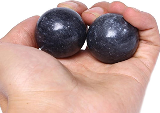 Marmeren baoding ballen 3,5 cm zwart grijs