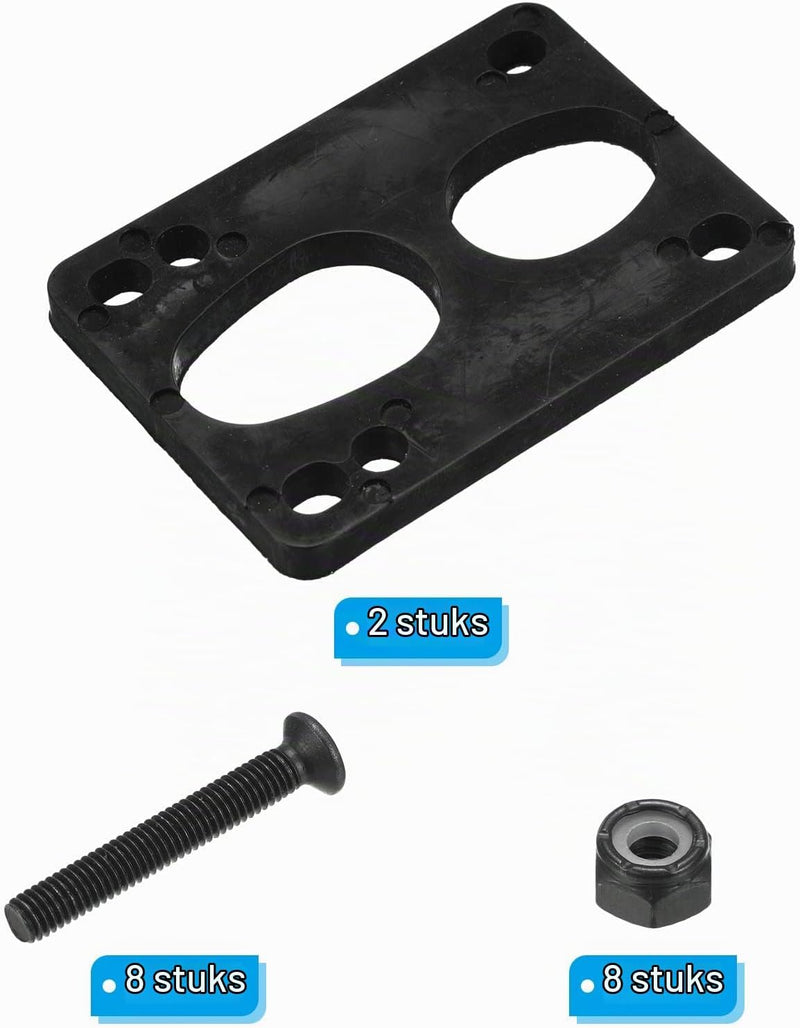 Laden Sie das Bild in Galerie -Viewer, Skateboard riser pads 6 mm 2 stuks met 35 mm schroeven en moeren – shock pads – skate accessoires
