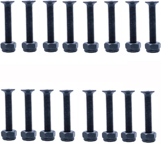Skateboard schroeven 35 mm met moeren 16 stuks zwart – truck montagebouten – longboard accessoires