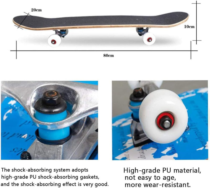 Laad afbeelding in Galerijviewer, Skateboard 78 x 20 cm met 7-laags esdoorn deck en ABEC-7 lagers – stunt skateboard – beginners
