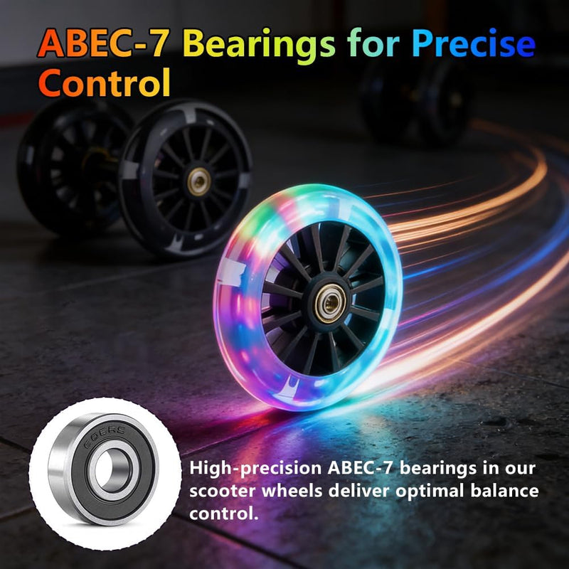 Laad afbeelding in Galerijviewer, Lichtgevende stuntstepwielen, 120 mm, 2 stuks stuntstepbanden met led-knipperlicht, lichtgevende stuntstep, wielen met ABEC-7-kogellagers, stil, duurzaam, reservewielen voor step, zwart
