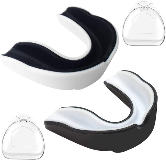Tandbescherming, 2 stuks mondbescherming, boxen, sportmondbescherming, voor vechtsport, boksen, taekwondo, hockey, sport, tandbescherming, draagbare beschermdoos, volwassenen, zwart-wit