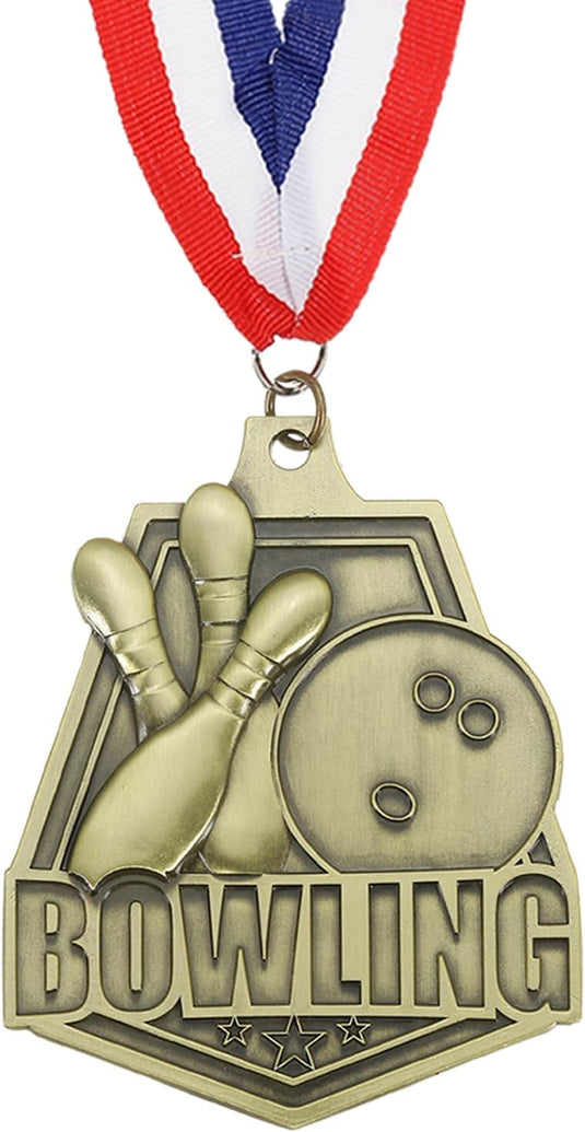 Bowling medaille goud met rood-wit-blauw neklint – sportmedaille – prijs en trofee