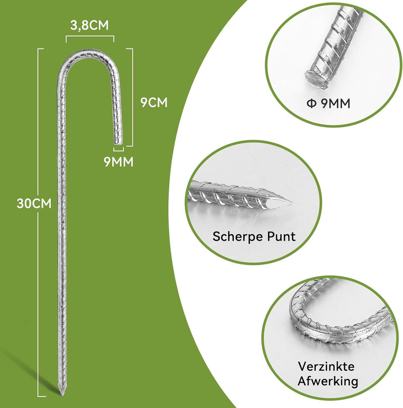 Load image into Gallery viewer, Grondpennen 6 stuks 30 cm van verzinkt staal met J-haak – trampoline ankers – grondankers
