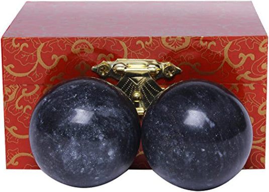 Marmeren baoding ballen 3,5 cm zwart grijs