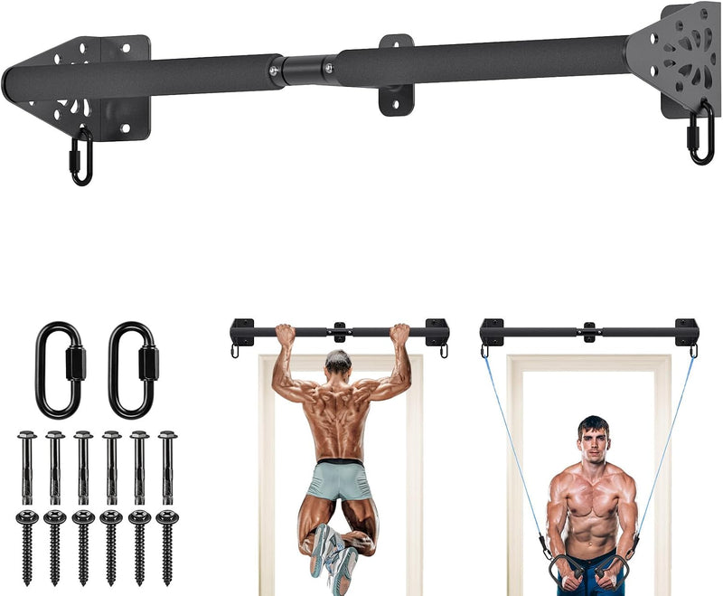 Laad afbeelding in Galerijviewer, Optrekstang wandmontage 81 cm met gevoerde handgrepen tot 200 kg – pull-up bar – fitness stang
