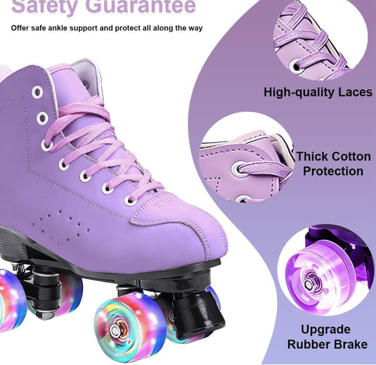 ERNAN Rolschaatsen met 4 wielen, parallelle skates met lichtgevende wielen, klassieke high-top, rolschaatsen voor volwassenen, meisjes, kinderen, beginners, maat 37-43