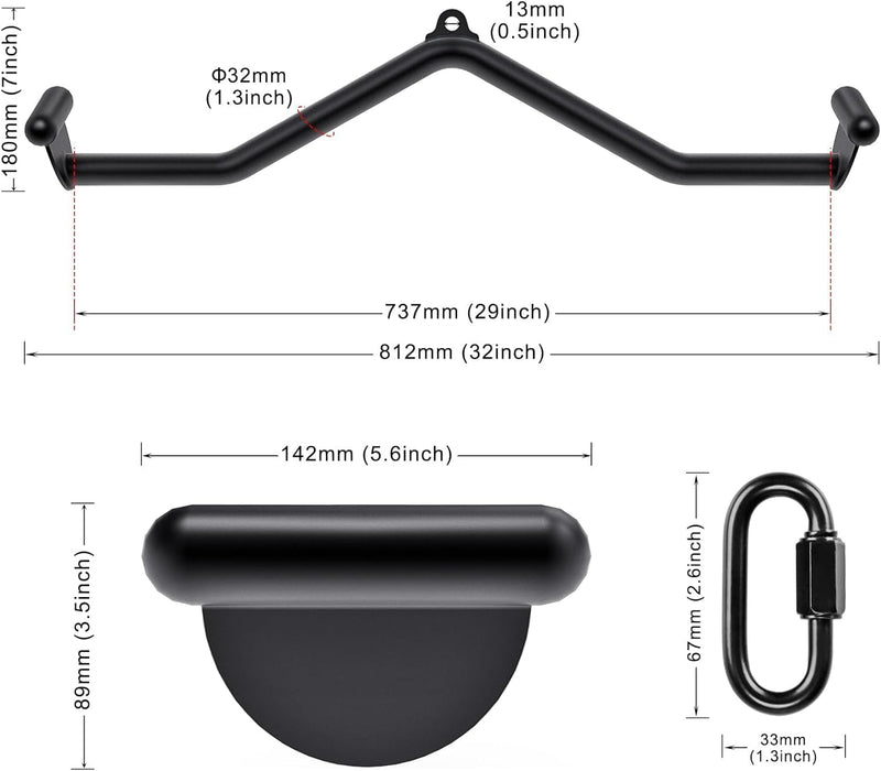 Załaduj obraz do przeglądarki galerii, Drążek do wyciągu górnego 81 cm z ergonomicznymi uchwytami, do 227 kg – drążek do wyciągu – akcesorium fitness
