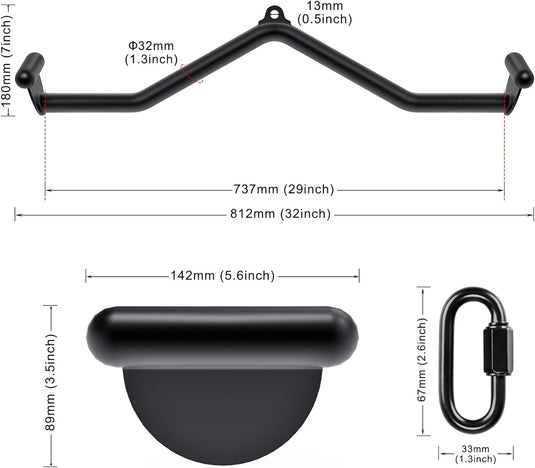 Drążek do wyciągu górnego 81 cm z ergonomicznymi uchwytami, do 227 kg – drążek do wyciągu – akcesorium fitness