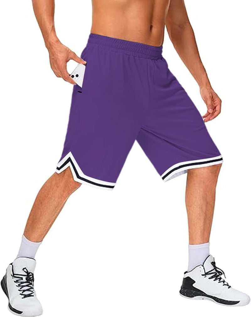 Load image into Gallery viewer, Lange basketbalshort heren van ademend mesh met ritszak – sportshort – fitness broek
