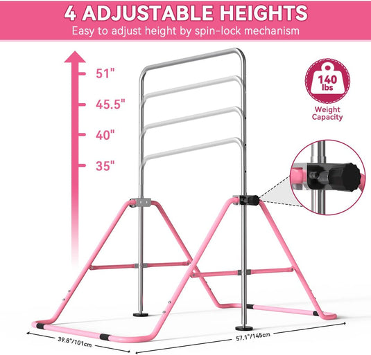 Barre de gymnastique pliable pour enfants avec hauteur réglable et tapis – portique de gymnastique – barre d’entraînement