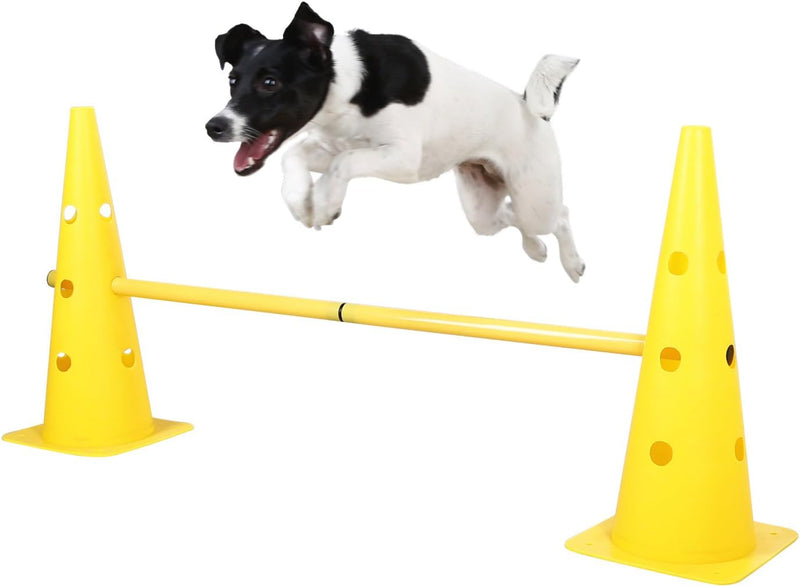 Load image into Gallery viewer, Agility horden set met 6 pylonen en 3 verstelbare stangen geel – hondentraining – behendigheidsset
