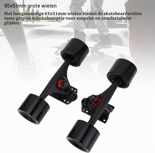 Longboard trucks 7 inch met 65 x 51 mm wielen 2 stuks – complete truck set – skateboard accessoires