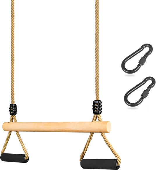 Houten trapezeschommel met zachte handgrepen en verstelbare touwen tot 100 kg – turnschommel