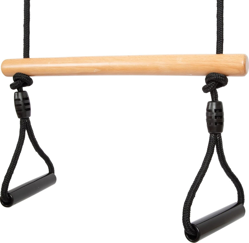 Laad afbeelding in Galerijviewer, Trapezeschommel 2-in-1 met gymnastiekringen en verstelbare touwen tot 100 kg – houten schommel
