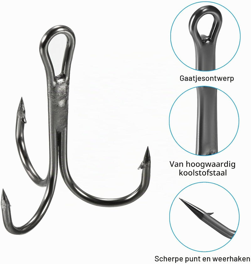 Chargez l'image dans la visionneuse de la galerie, Hameçons triples, 10 pièces, taille 1/0, en acier au carbone noir – hameçons triples – accessoires de pêche
