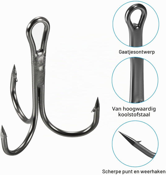 Hameçons triples, 10 pièces, taille 1/0, en acier au carbone noir – hameçons triples – accessoires de pêche
