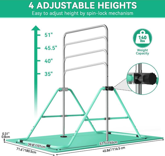 Barre de gymnastique pliable pour enfants avec hauteur réglable et tapis – portique de gymnastique – barre d’entraînement