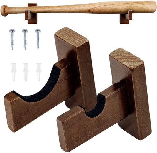 Baseballknuppel muurbevestiging, 2 stuks softbalknuppel muurbevestiging, honkbalknuppel horizontale rekbeugel met vilten voering muurbevestiging voor honkbal, softbal, hockeystick vitrine