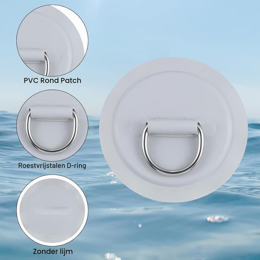 D-ring bevestigingspads 6 stuks 8 cm van PVC grijs – roestvrijstalen bevestigingsringen – SUP kajak accessoires