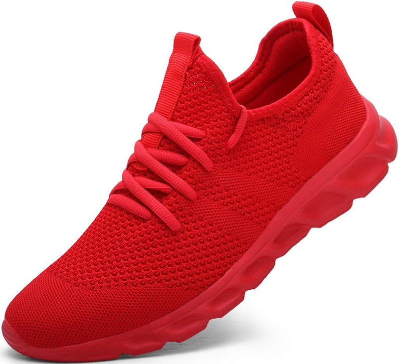 Laad afbeelding in Galerijviewer, De 👟 Wandelschoenen voor dames – lichtgewicht comfort voor elke stap 🌸 heeft een felrood, stevig gebreid bovenwerk van mesh-voering, meestal veters, en een dikke rubberen zool, getoond op een witte achtergrond.
