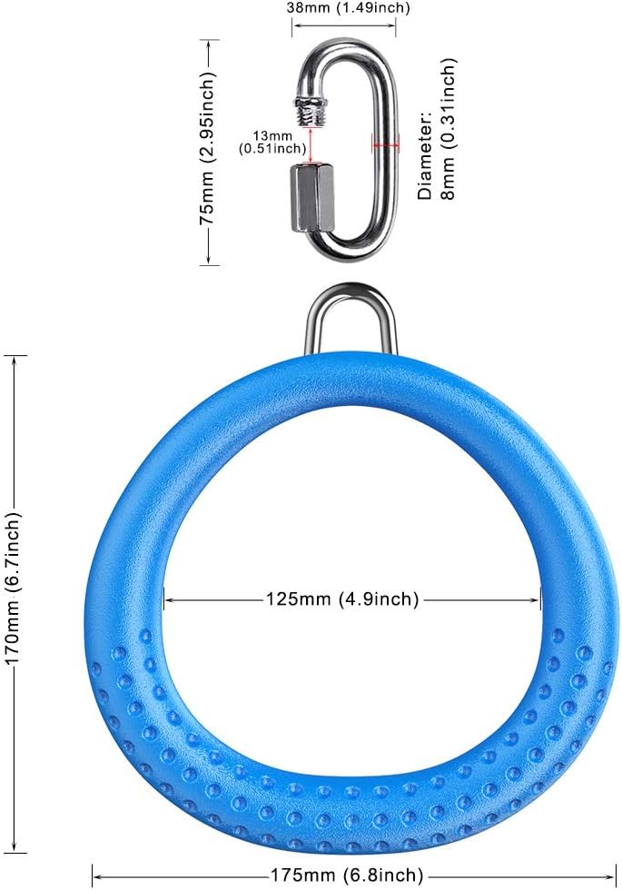Laden Sie das Bild in Galerie -Viewer, Trapeze ringen 2 stuks met karabijnhaken voor klimrek en schommel – monkey bars – speeltoestel accessoires
